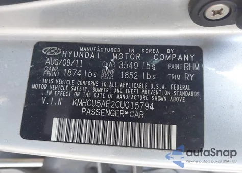 2012 Hyundai Accent Se z USA, uszkodzony, nr VIN KMHCU5AE2CU015794
